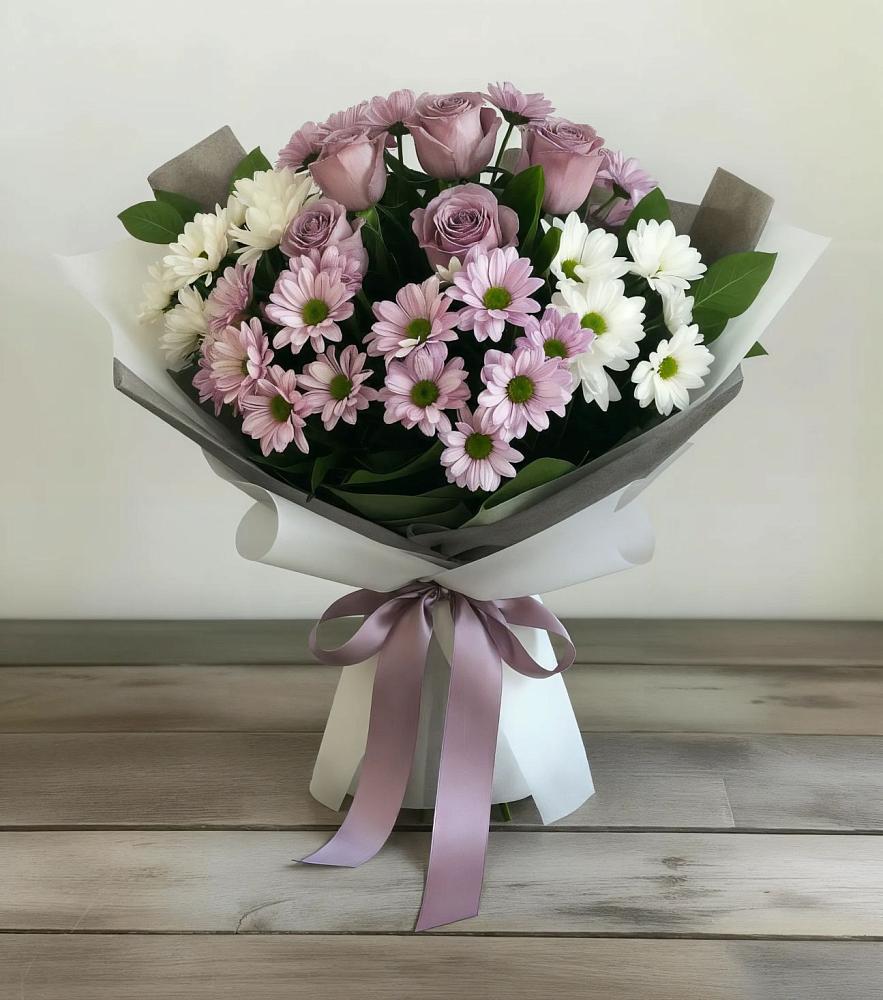 Букет цветов из: Хризантемы и Розы в Сосновское