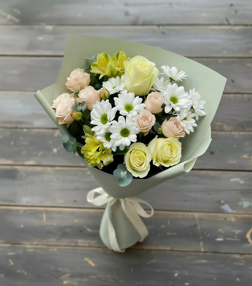 Букет цветов из: Альстромерии, Розы и Хризантемы в Сосновское