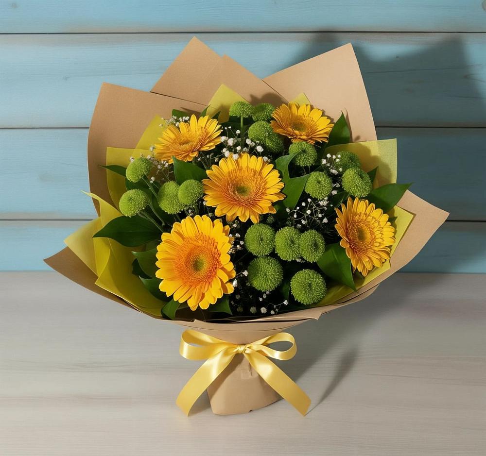 Букет цветов из: Герберы и Хризантемы в Сосновское