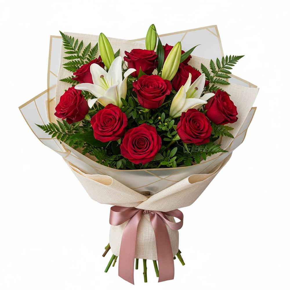 Букет цветов из: Лилии и Розы в Сосновское