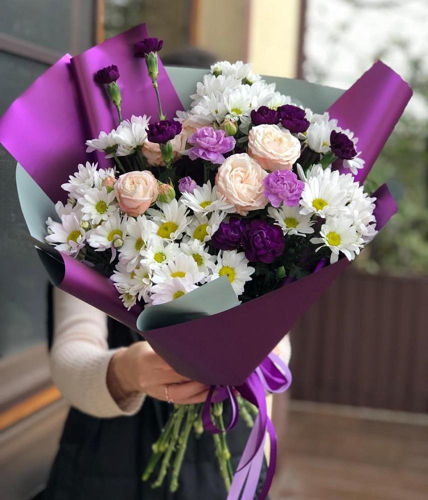 Букет цветов из: Хризантемы, Гвоздики и Розы в Сосновское