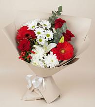 Букет цветов из:  Розы, Хризантемы, Герберы и Лилии в Сосновское