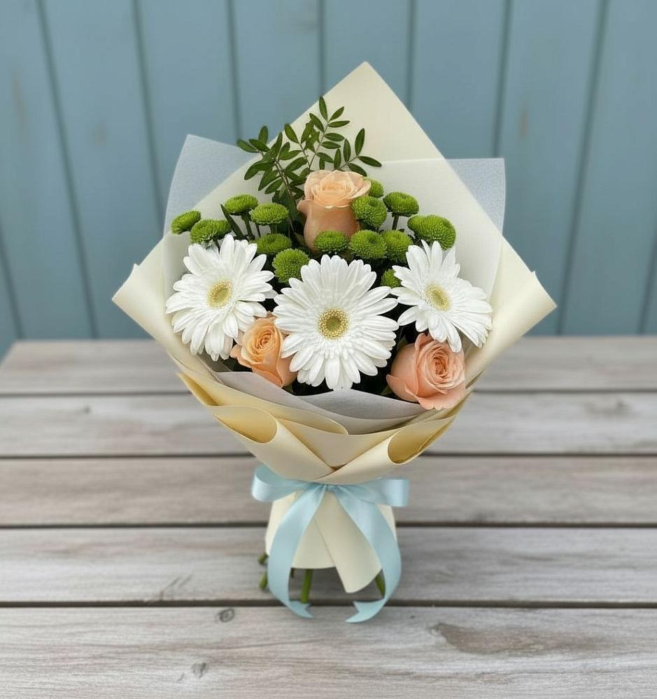 Букет цветов из: Герберы, Розы и Хризантемы в Сосновское