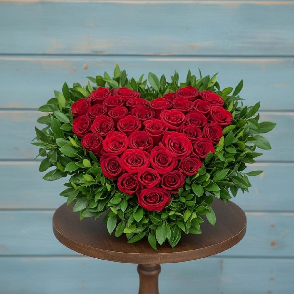 Цветочная композиция из Розы в виде сердца в Сосновское