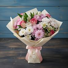 Букет цветов из:  Хризантемы, Альстромерии и Розы в Сосновское