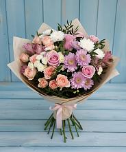 Букет цветов из:  Хризантемы, Розы и Альстромерии в Сосновское