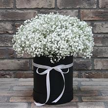 Цветочная композиция из Гипсофила в шляпной коробке в Сосновское