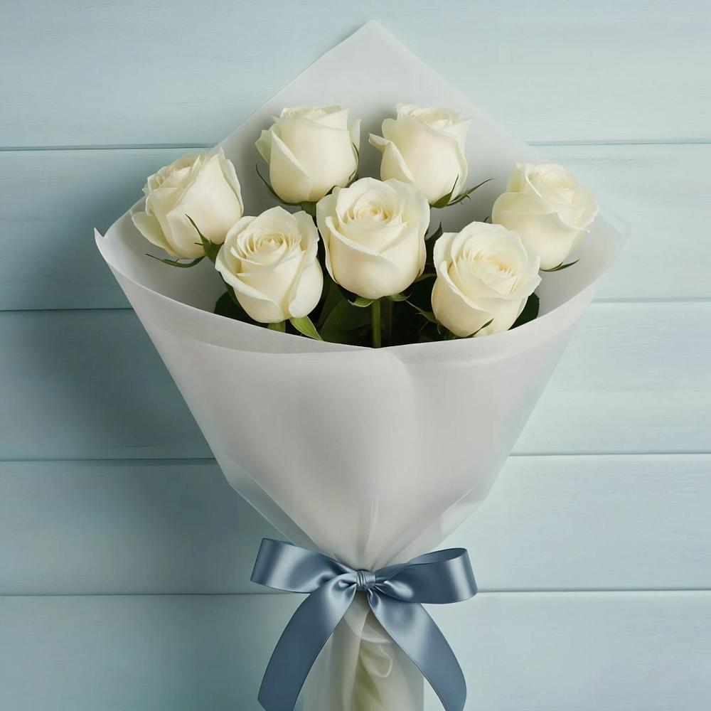 Букет 7 Белых роз Эдлесс Лав в Сосновское